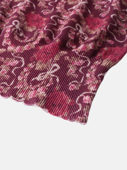 Double Ruffle Sweater - Burgundy Floral