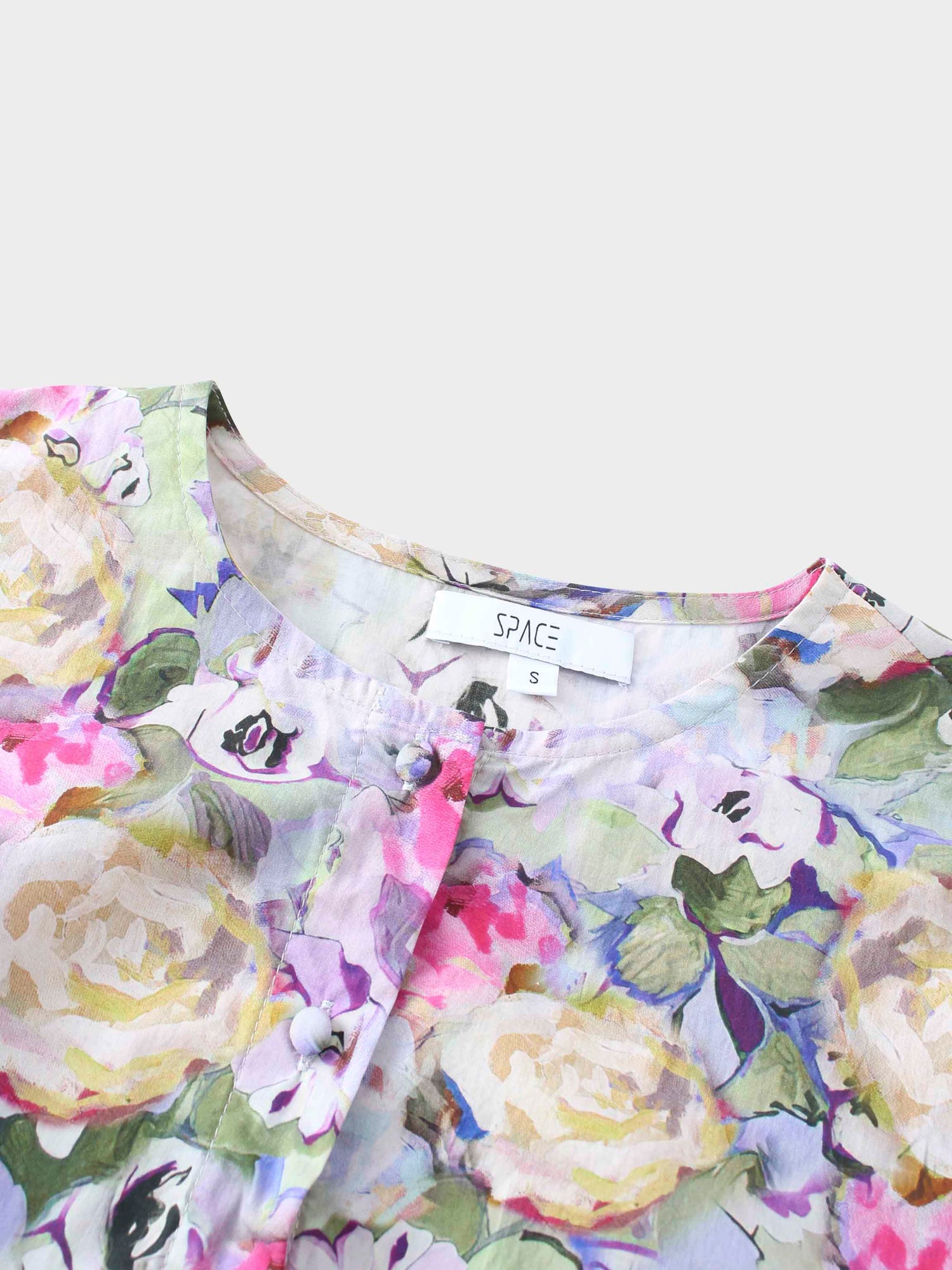 Crew Neck Button Down Blouse-Pink/Purple