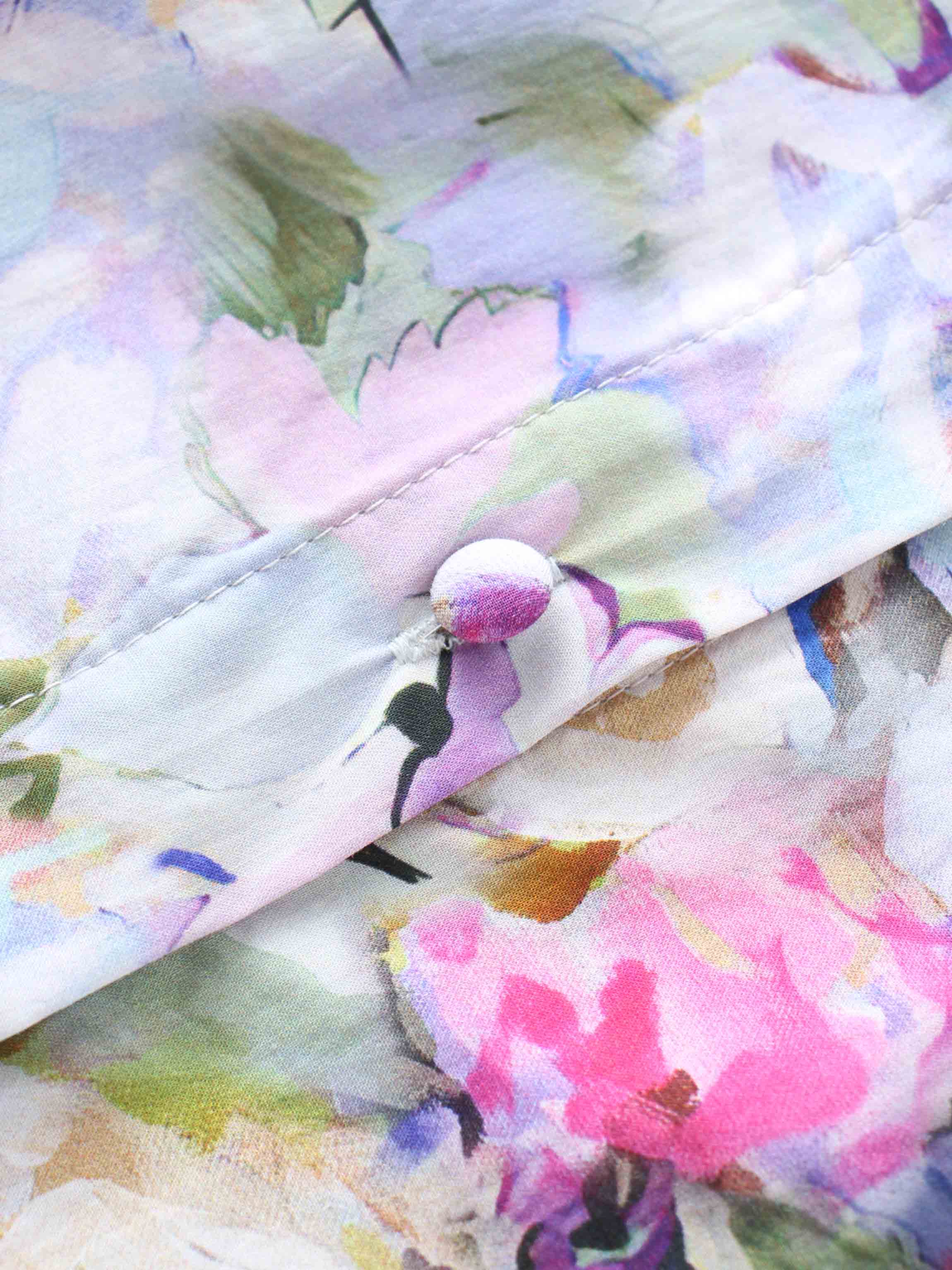 Crew Neck Button Down Blouse-Pink/Purple