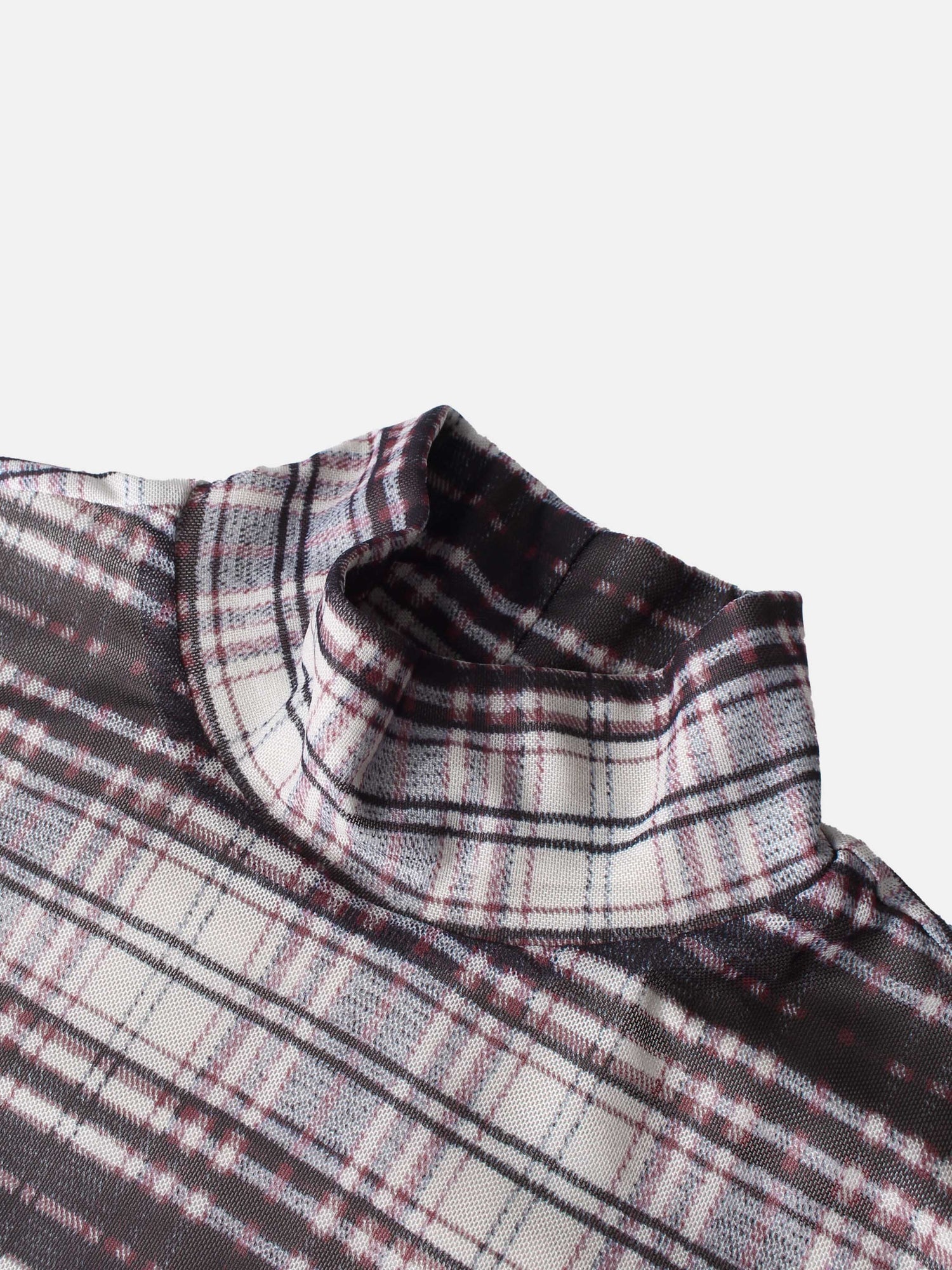 Mesh Plaid Turtleneck - Red Plaid