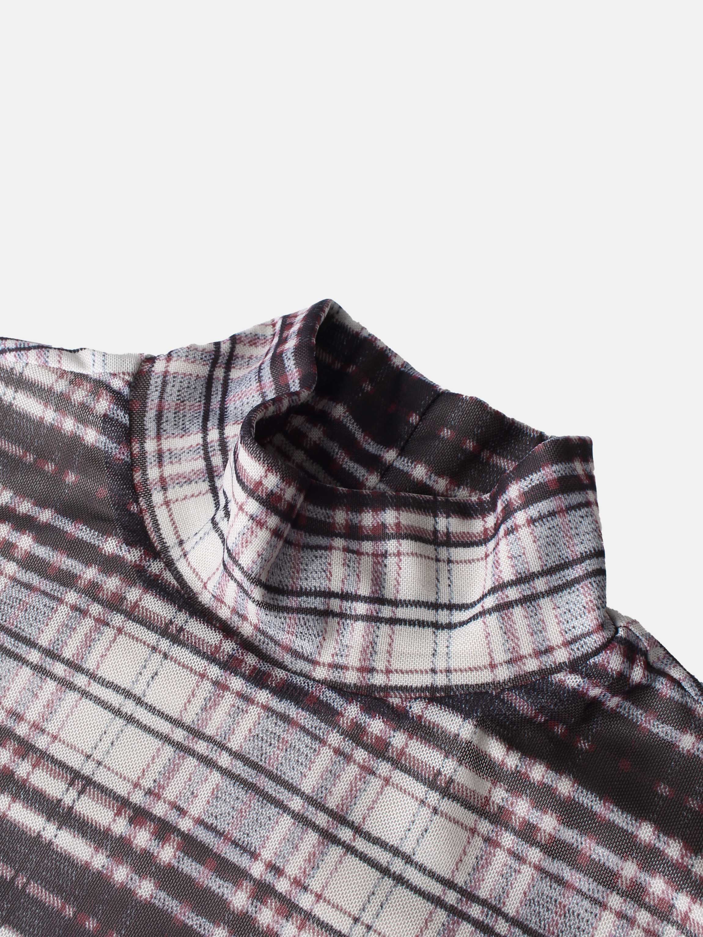 Mesh Plaid Turtleneck - Red Plaid