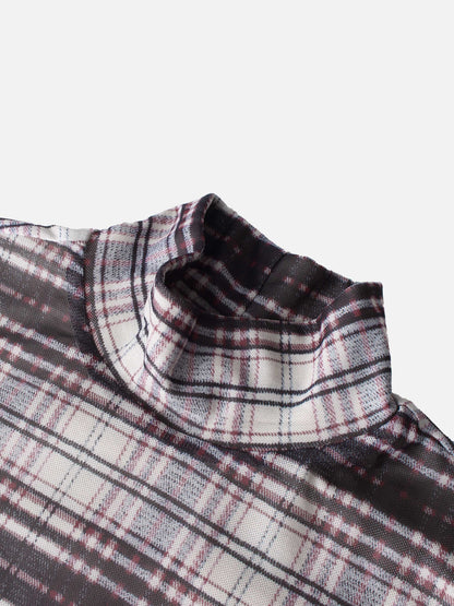 Mesh Plaid Turtleneck - Red Plaid