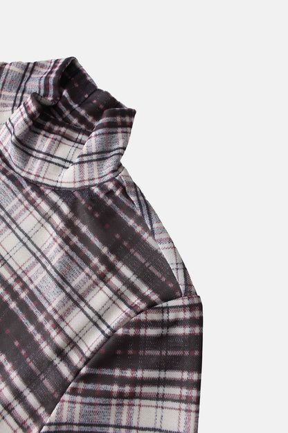 Mesh Plaid Turtleneck - Red Plaid