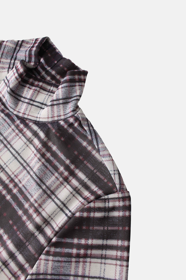 Mesh Plaid Turtleneck - Red Plaid