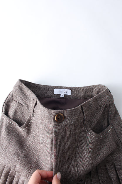 Pleat Bottom Yoke Skirt - Brown/Tan