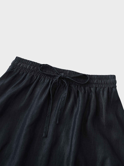Drawstring Circle Skirt-Dark Blue Denim