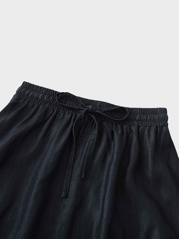 Drawstring Circle Skirt-Dark Blue Denim