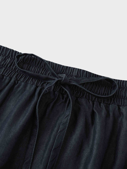 Drawstring Circle Skirt-Dark Blue Denim