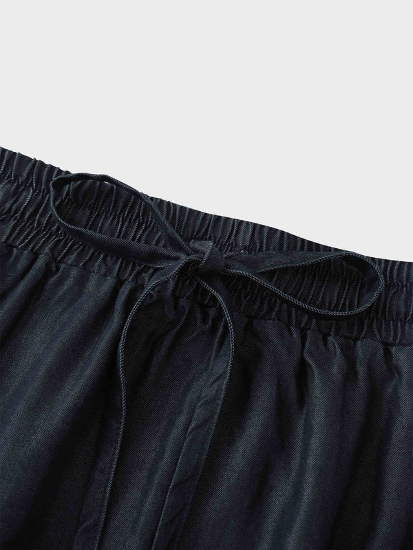 Drawstring Circle Skirt-Dark Blue Denim
