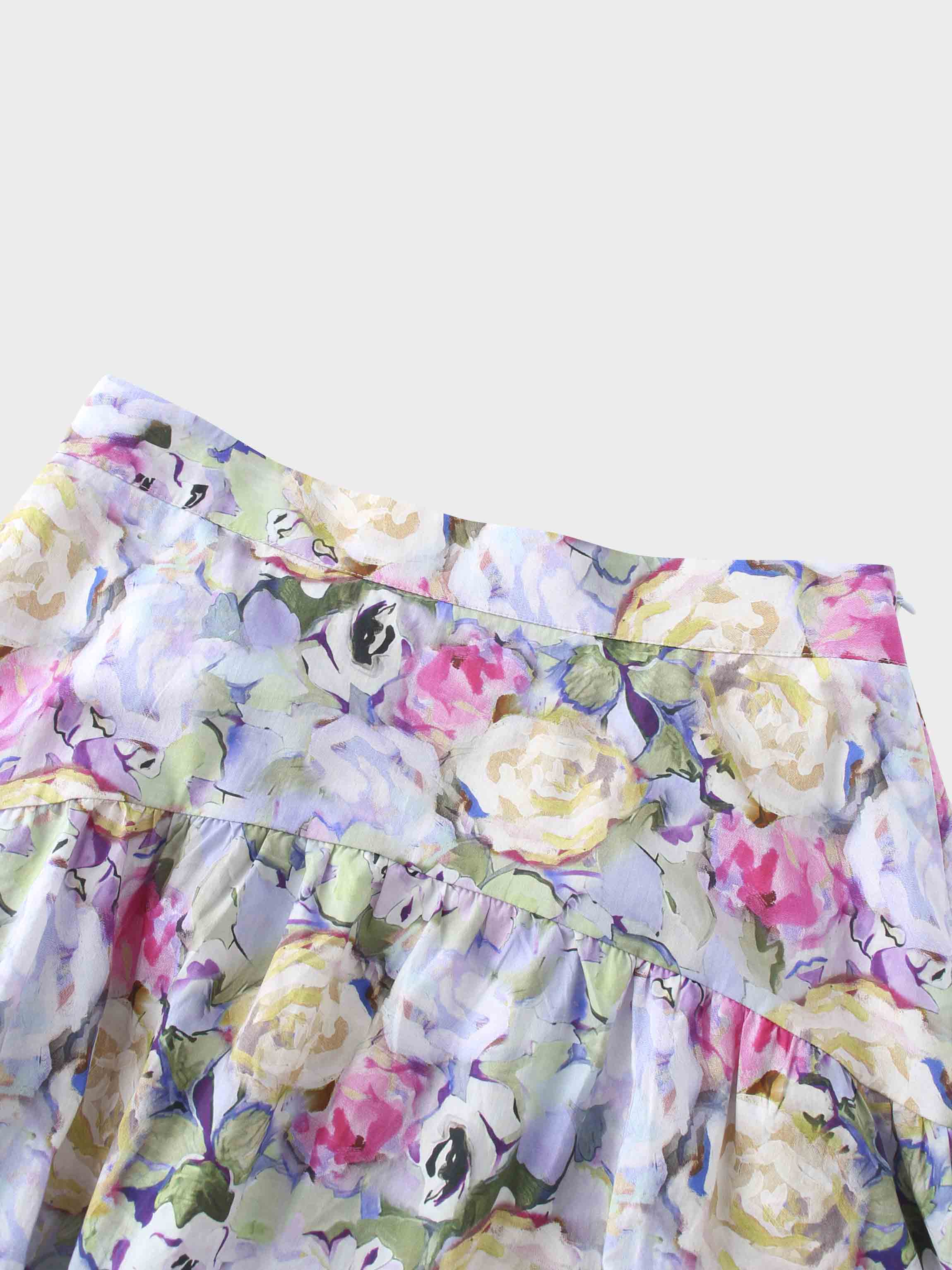 Yoke Floral Skirt-Pink/Purple