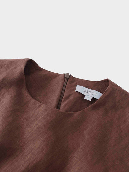 Linen A-Line Slip Dress-Brown