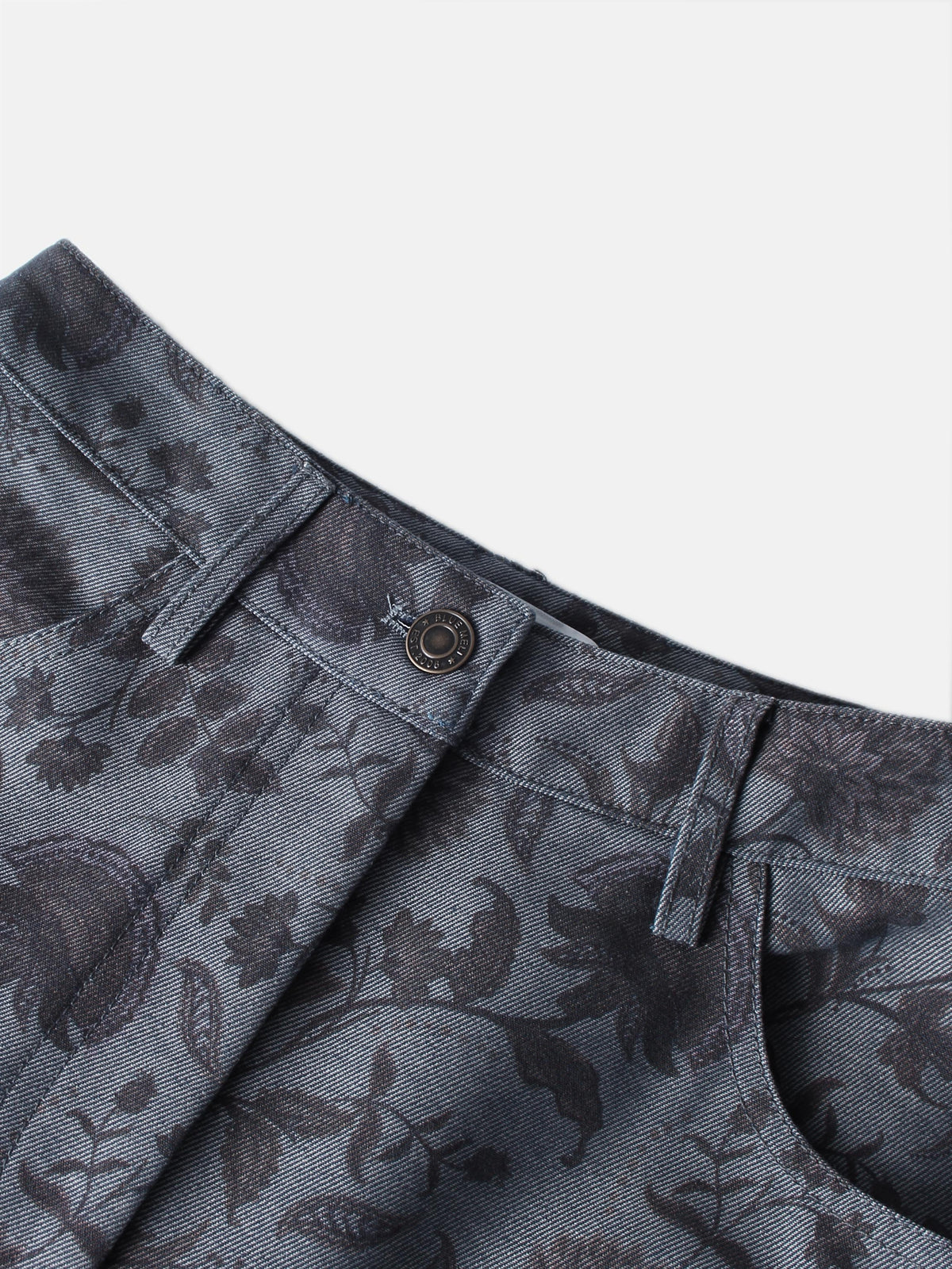 Floral Yoke Denim Skirt - Blue Floral