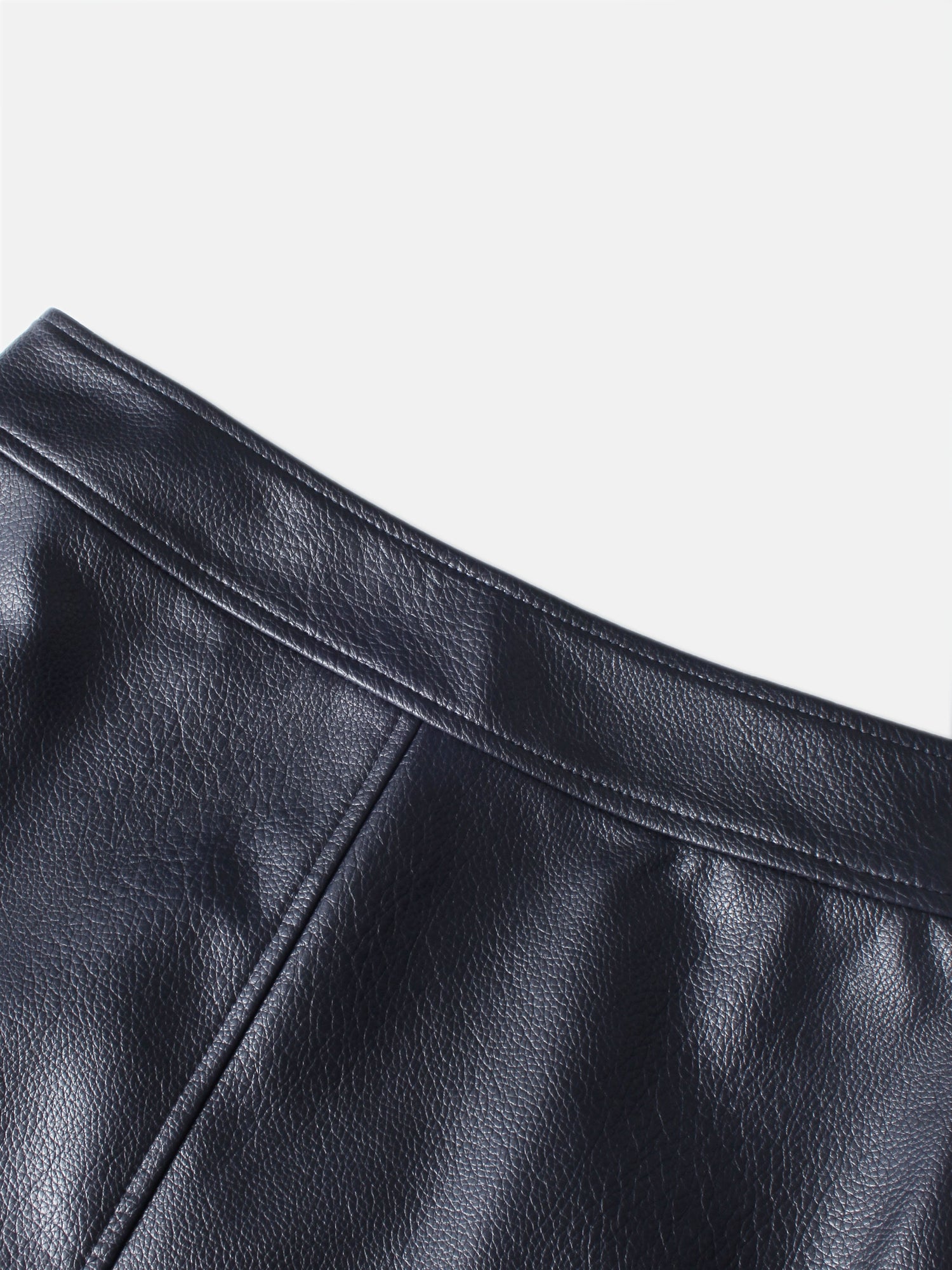 Textured Faux Leather Seam Skirt - Navy