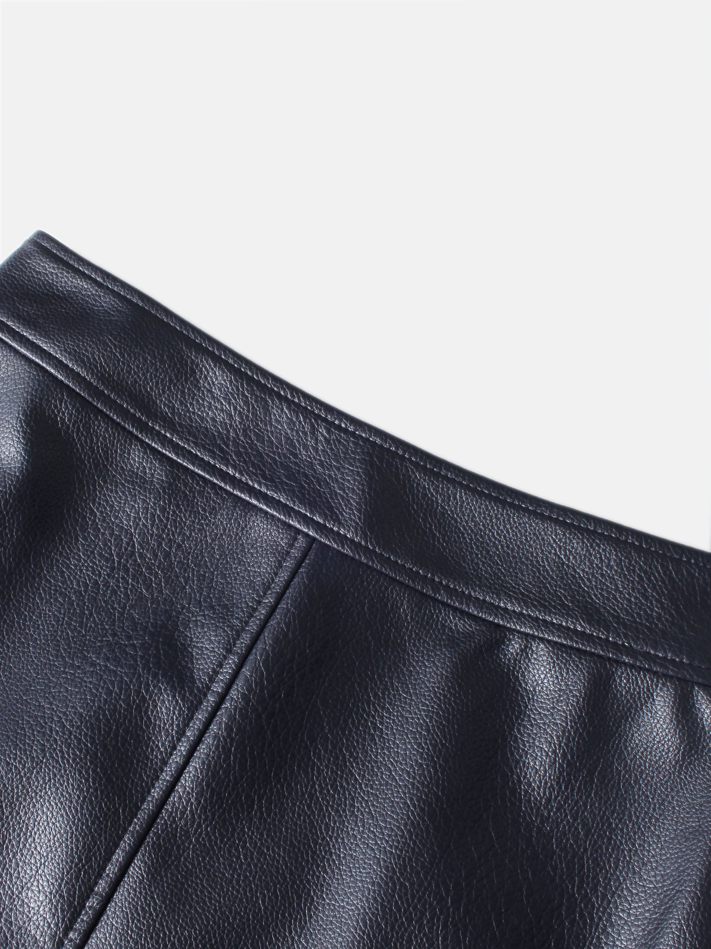 Textured Faux Leather Seam Skirt - Navy