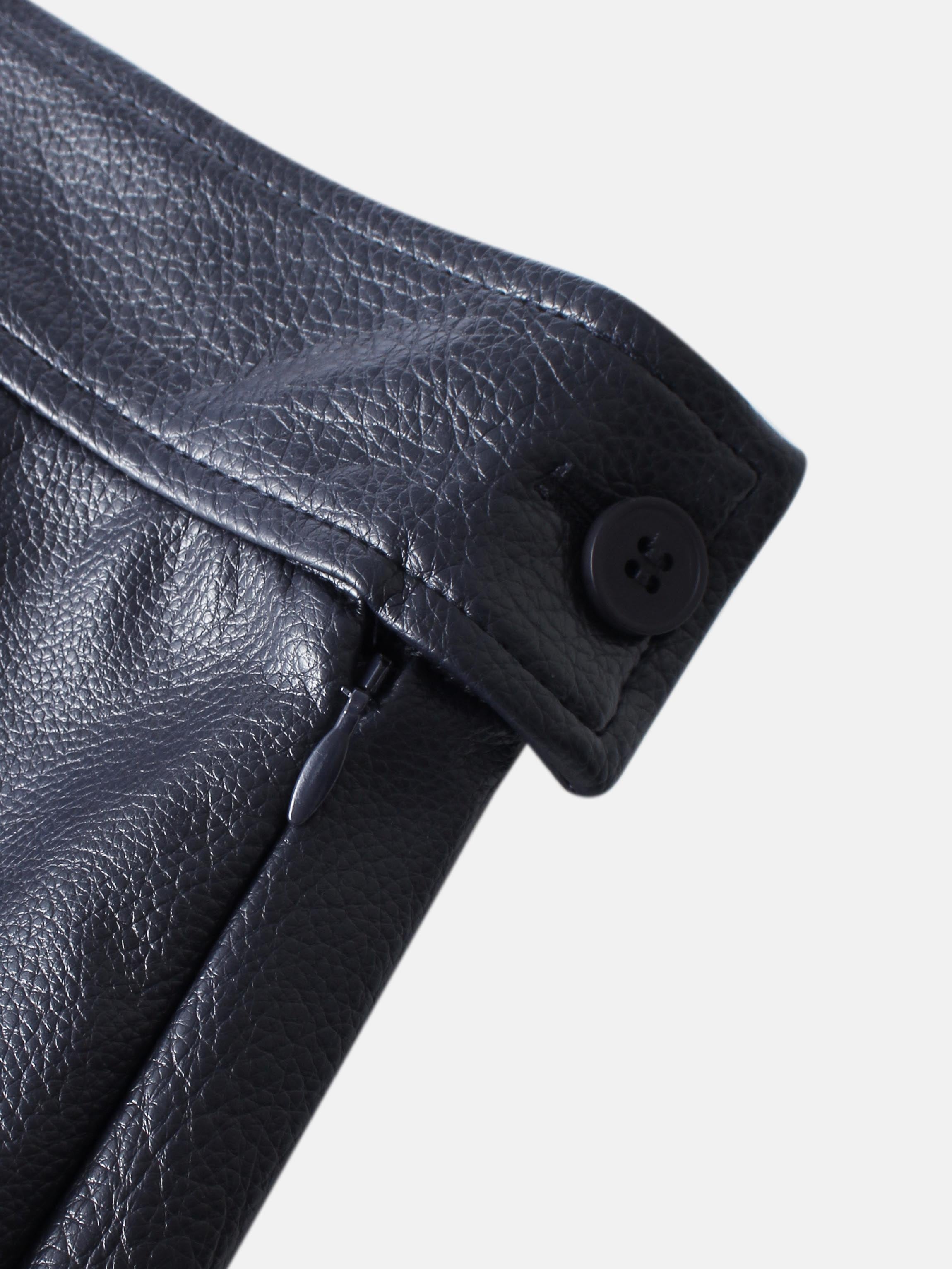 Textured Faux Leather Seam Skirt - Navy