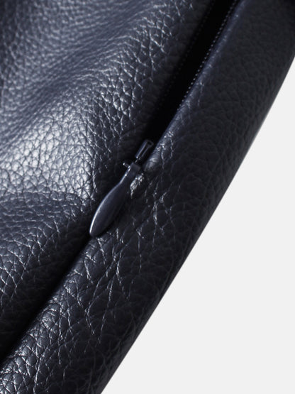 Textured Faux Leather Seam Skirt - Navy