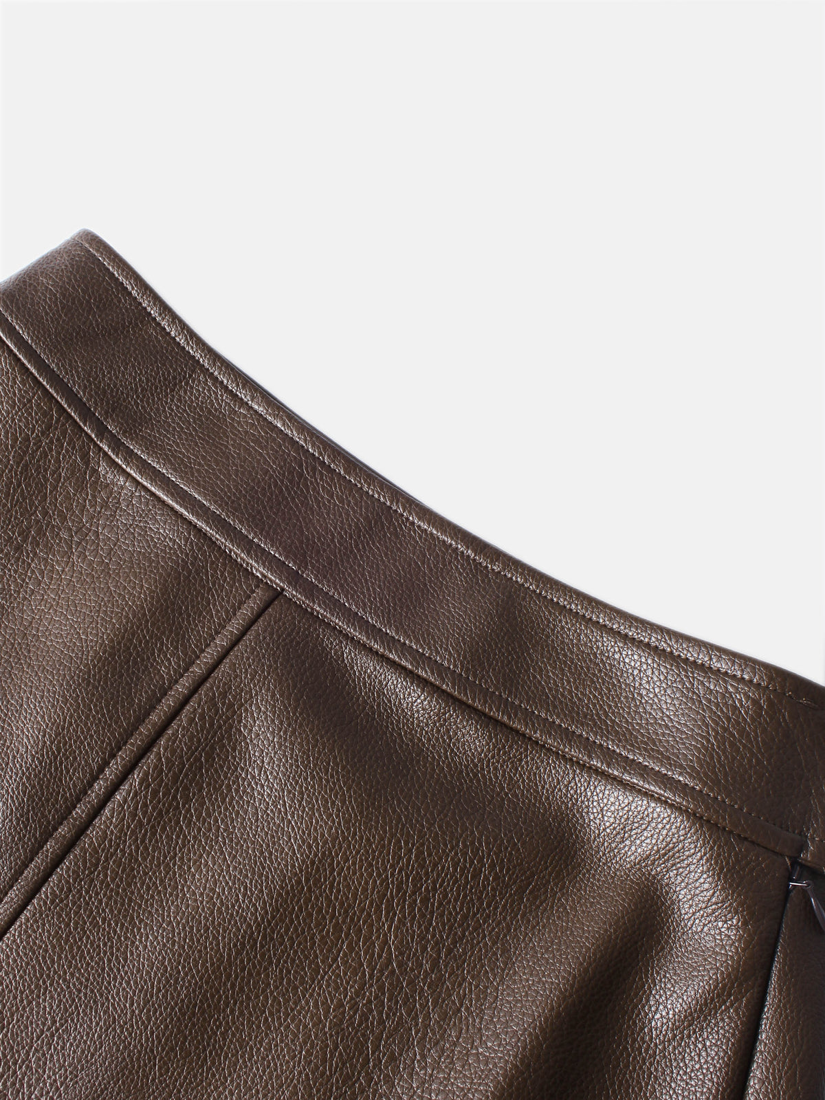 Textured Faux Leather Seam Skirt - Brown