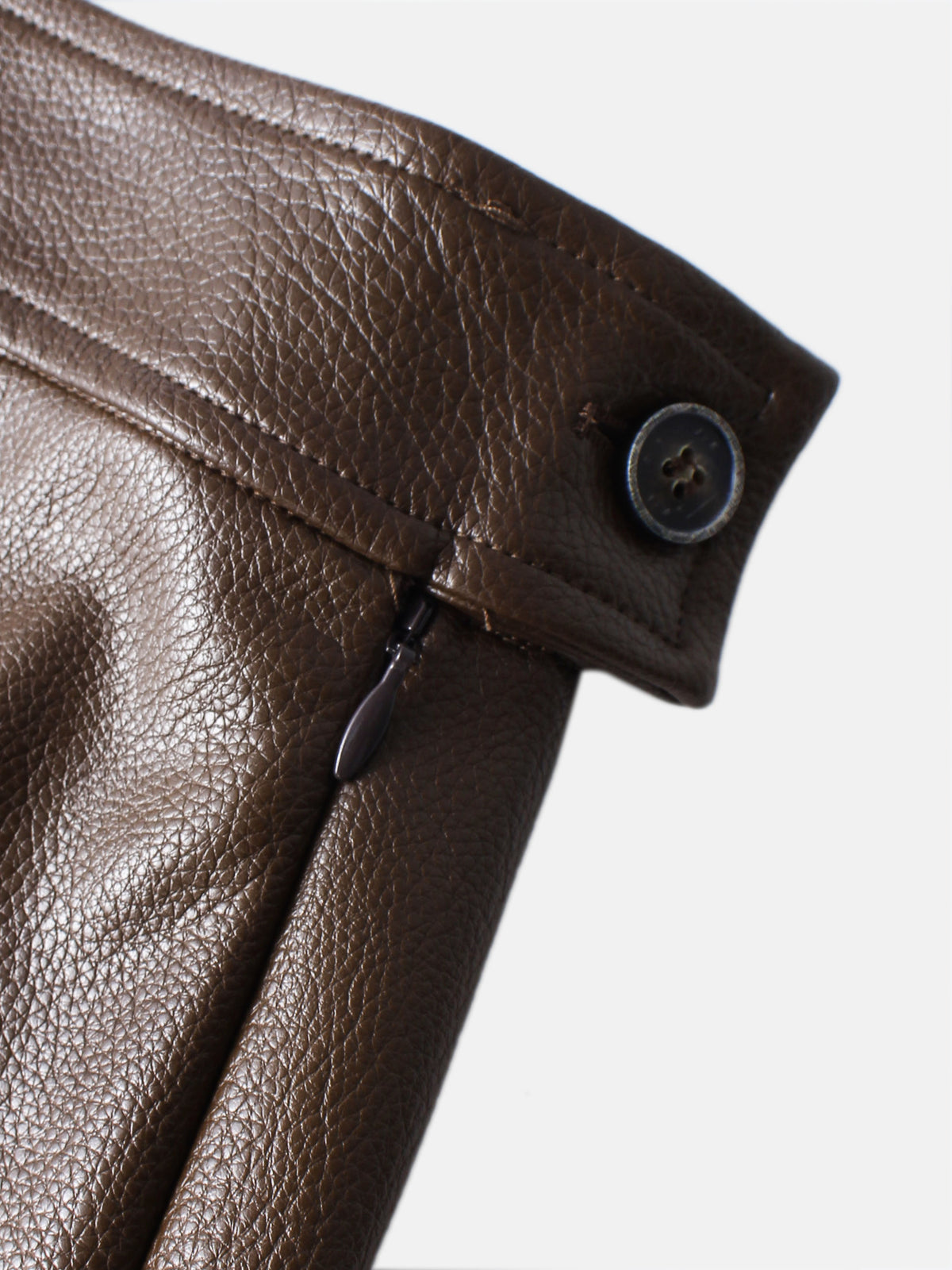 Textured Faux Leather Seam Skirt - Brown