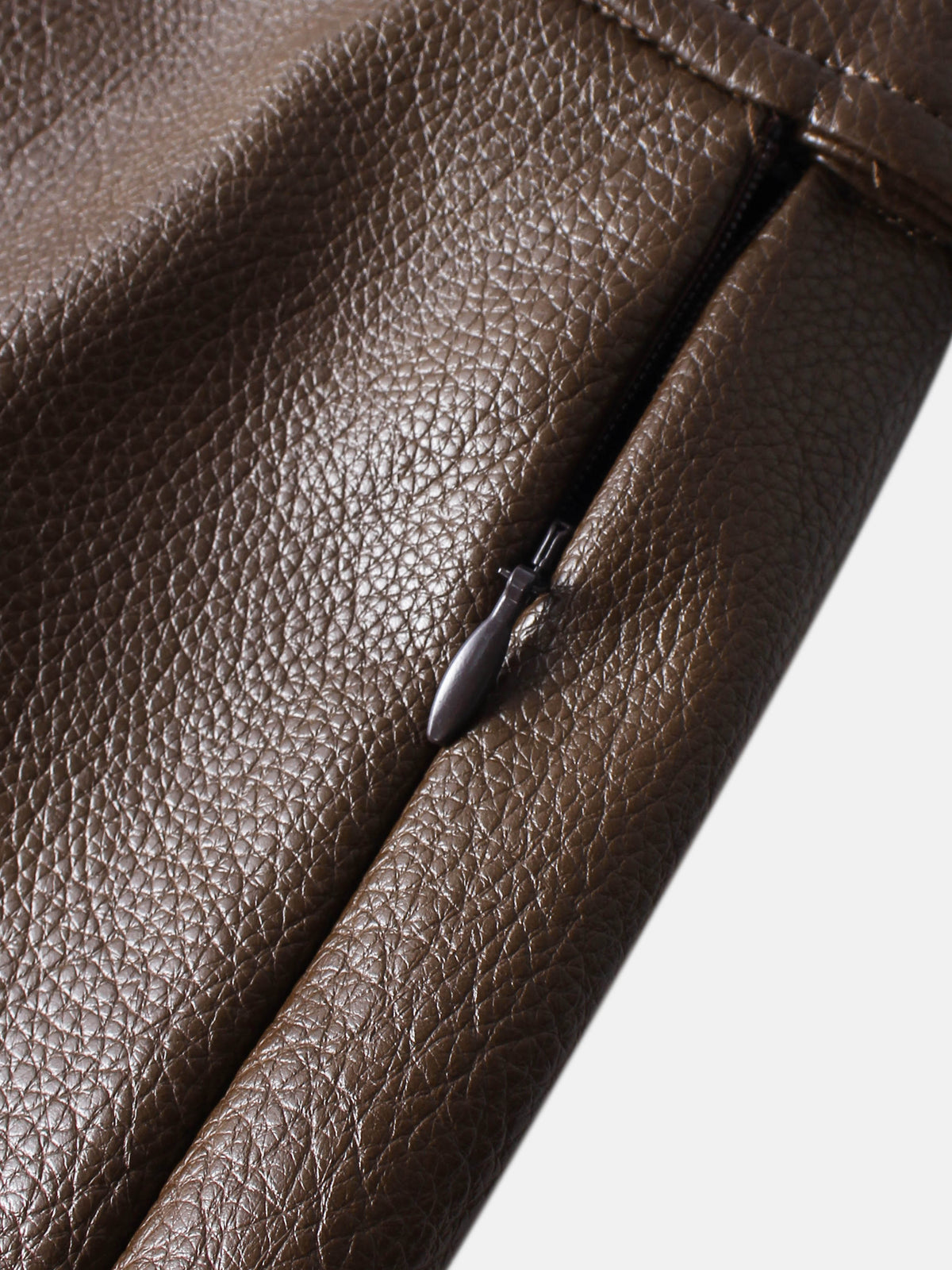 Textured Faux Leather Seam Skirt - Brown
