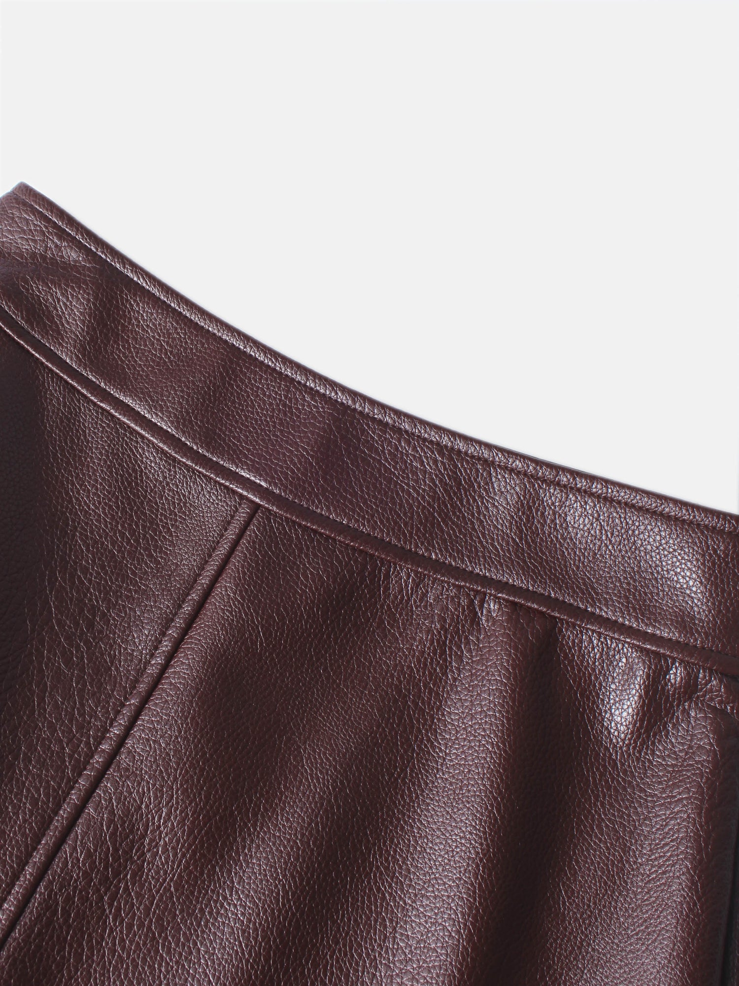 Textured Faux Leather Seam Skirt - Burgundy