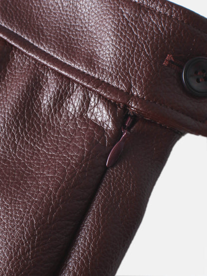 Textured Faux Leather Seam Skirt - Burgundy