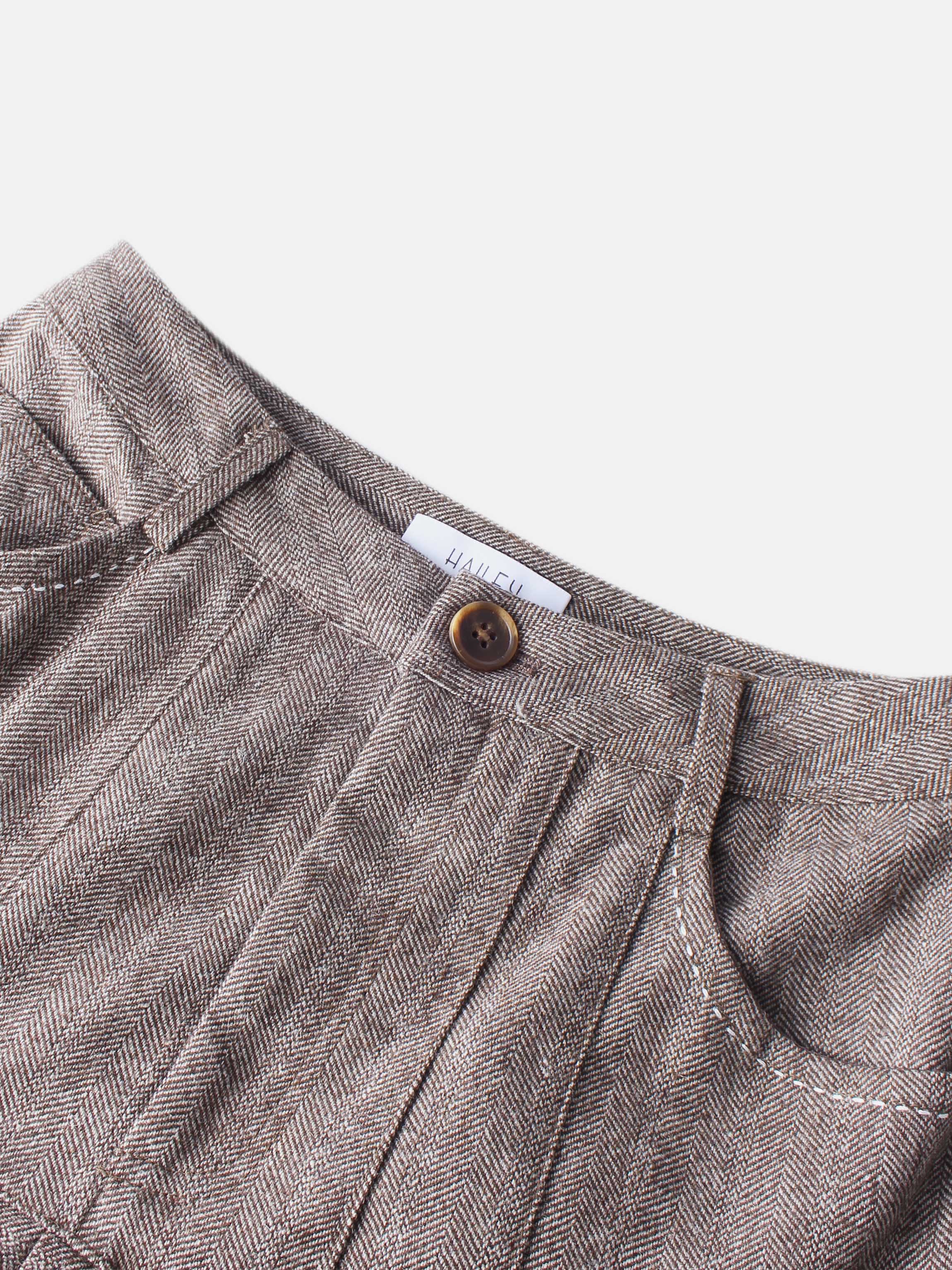 Pleat Bottom Yoke Skirt - Brown/Tan