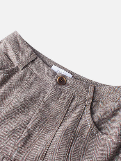 Pleat Bottom Yoke Skirt - Brown/Tan