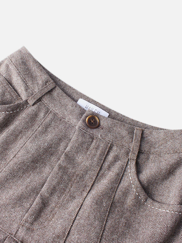 Pleat Bottom Yoke Skirt - Brown/Tan
