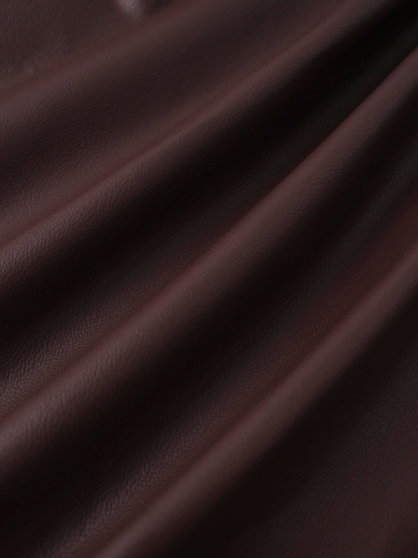 Faux Leather Stitch Down Pleated Skirt-Brown