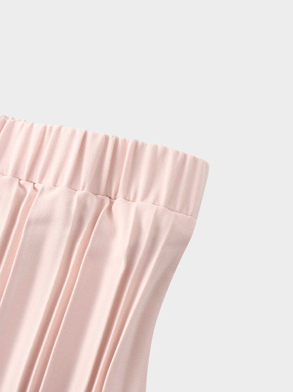 Crepe Pleated Maxi Skirt-Pink