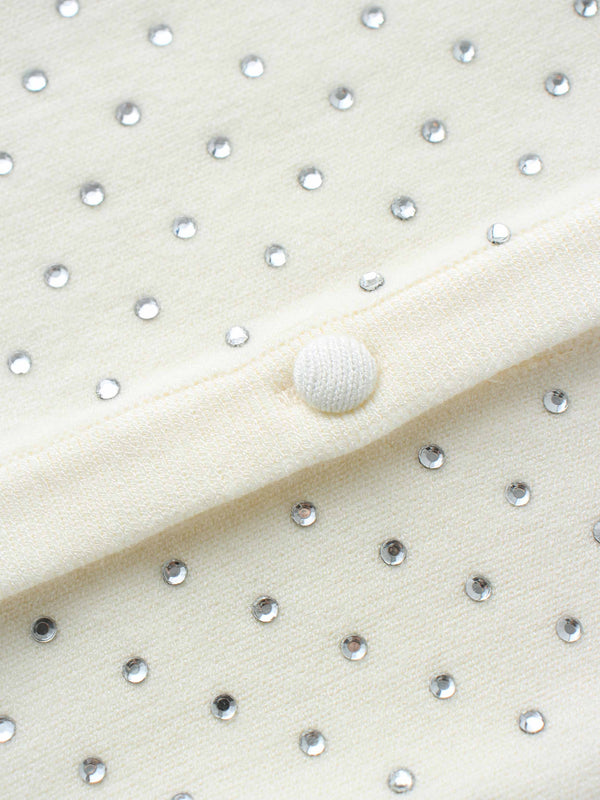 Stone Embellished Crew Cardigan-White
