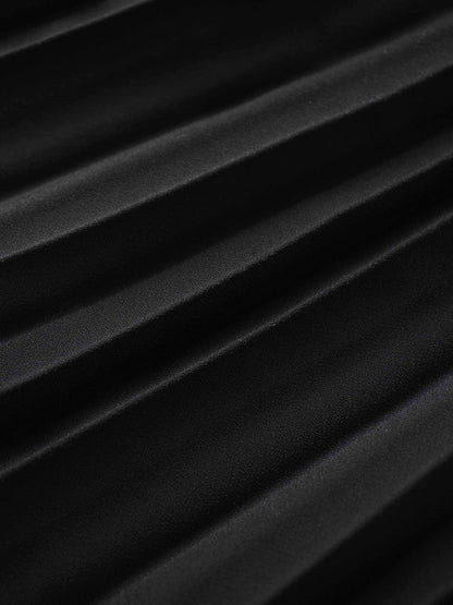 Crepe Pleated Maxi Skirt-Black