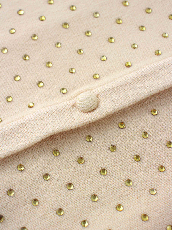 Stone Embellished Crew Cardigan-Vanilla