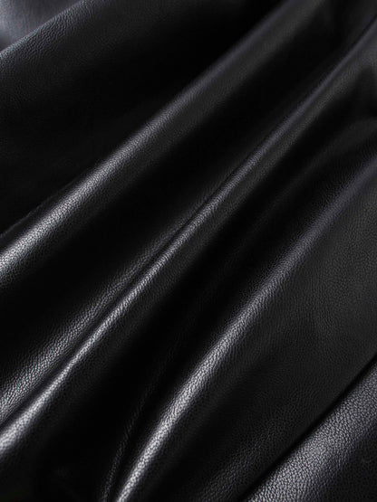 Faux Leather Stitch Down Pleated Skirt-Black