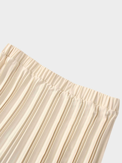 Crepe Pleated Maxi Skirt-Bone