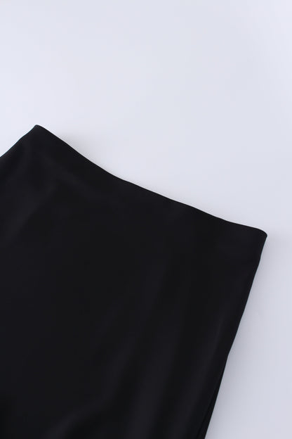 Solid Faux Satin Slip Skirt-Black