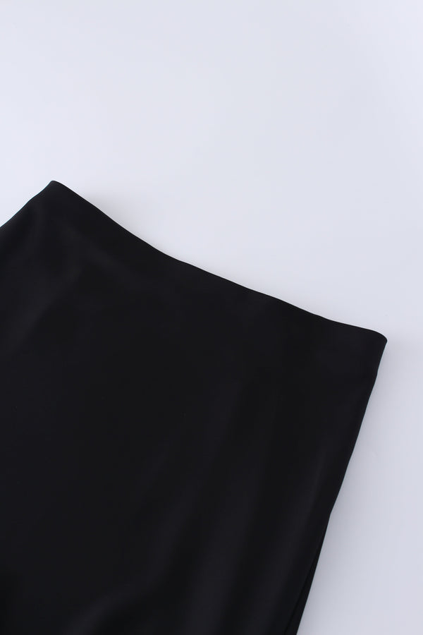 Solid Faux Satin Slip Skirt-Black
