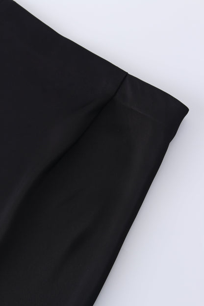 Solid Faux Satin Slip Skirt-Black