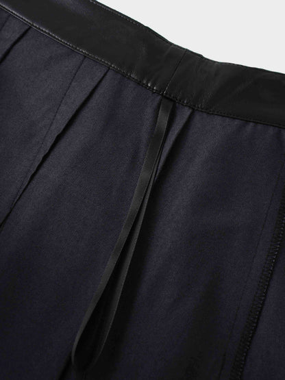 Faux Leather Stitch Down Pleated Skirt-Black