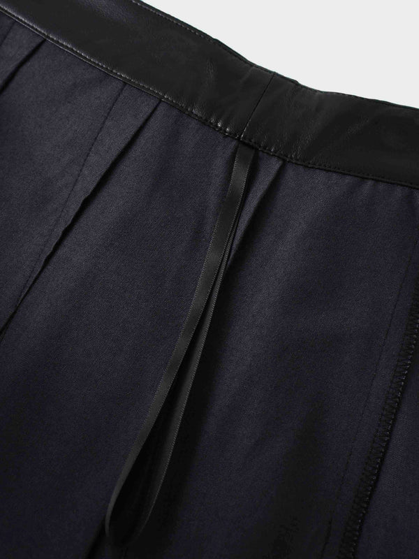 Faux Leather Stitch Down Pleated Skirt-Black