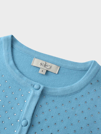 Stone Embellished Crew Cardigan-Sky Blue