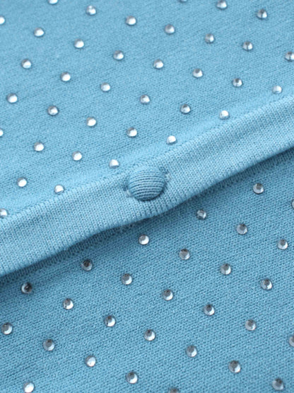 Stone Embellished Crew Cardigan-Sky Blue