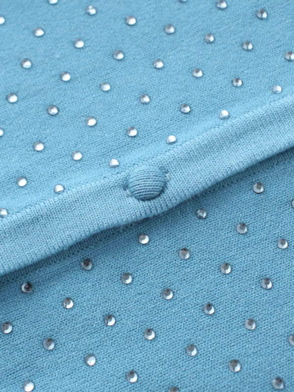 Stone Embellished Crew Cardigan-Sky Blue