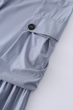 Button Cargo Pocket Skirt-Grey