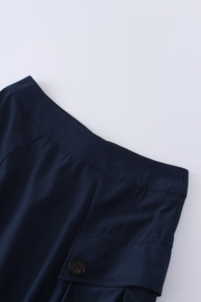 Button Cargo Pocket Skirt-Navy