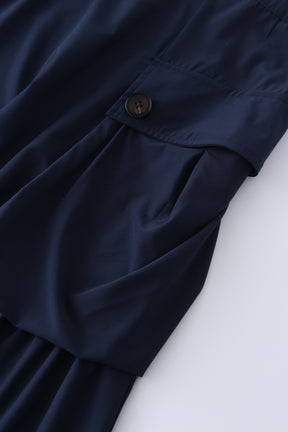 Button Cargo Pocket Skirt-Navy