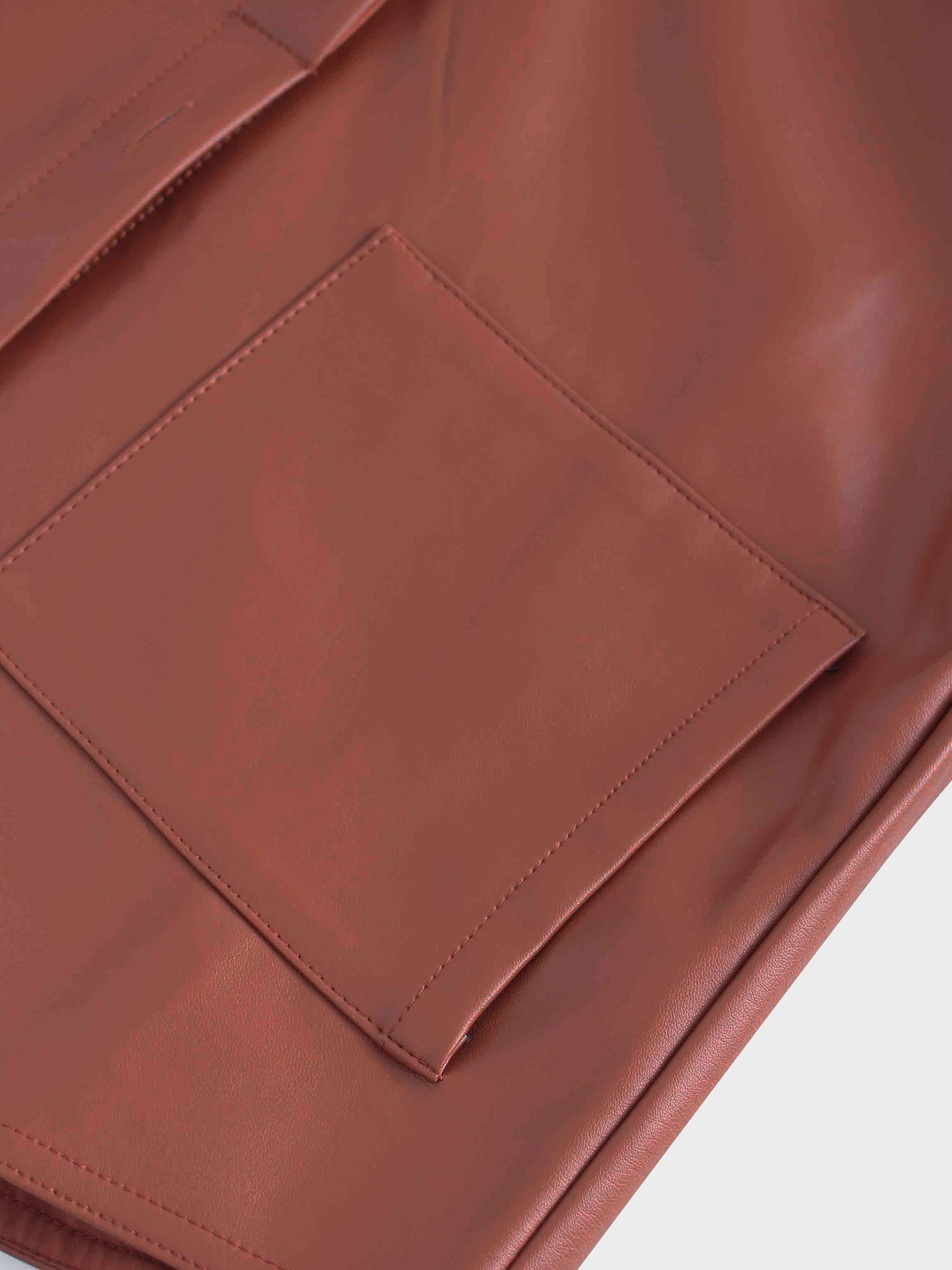 Snap Down Shacket-Cognac Leather