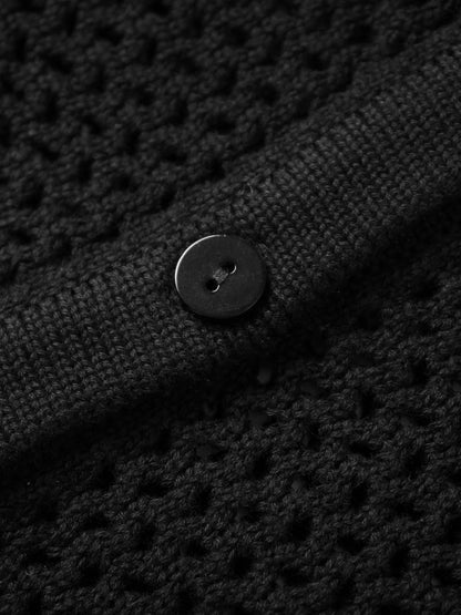 Crochet Knit Button Down Cardigan-Black