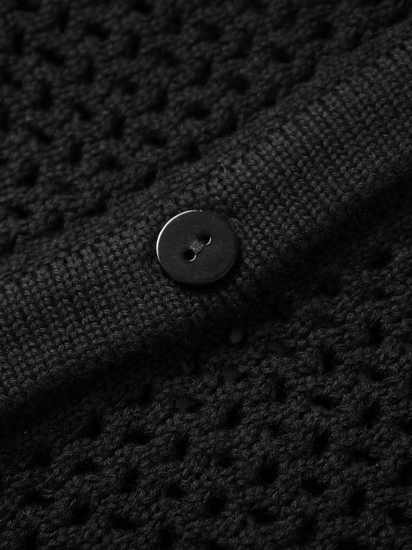 Crochet Knit Button Down Cardigan-Black