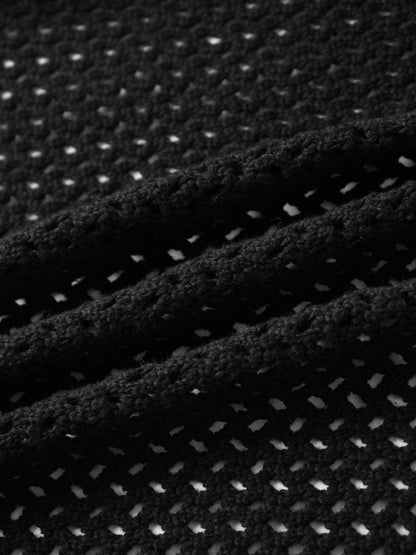Crochet Knit Button Down Cardigan-Black